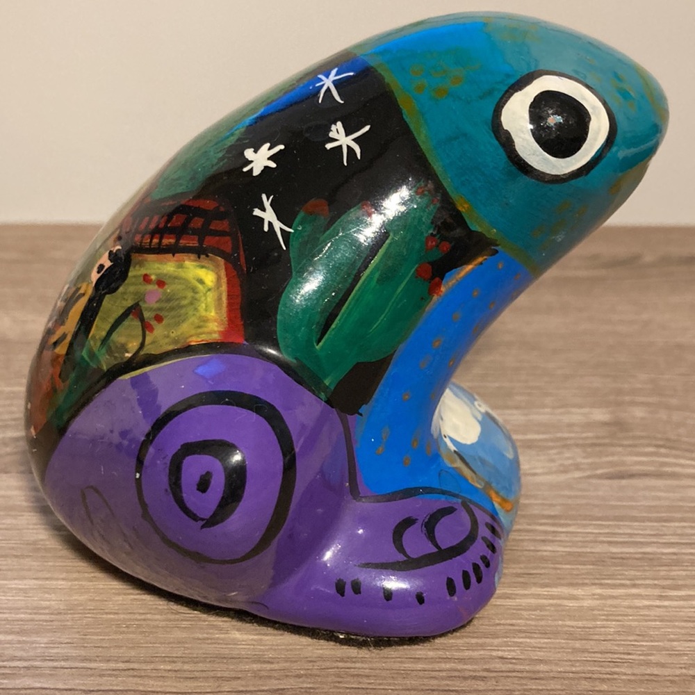 Mexican Tonala toad folk art clay pottery hand painted
